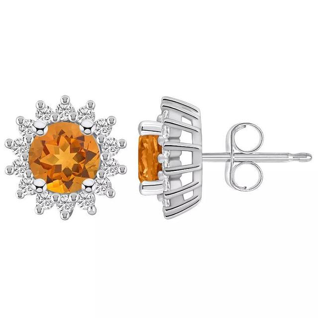 Alyson Layne 14k White Gold Round Citrine 1/2 Carat T.W. Diamond Halo Stud Earrings, Womens Product Image