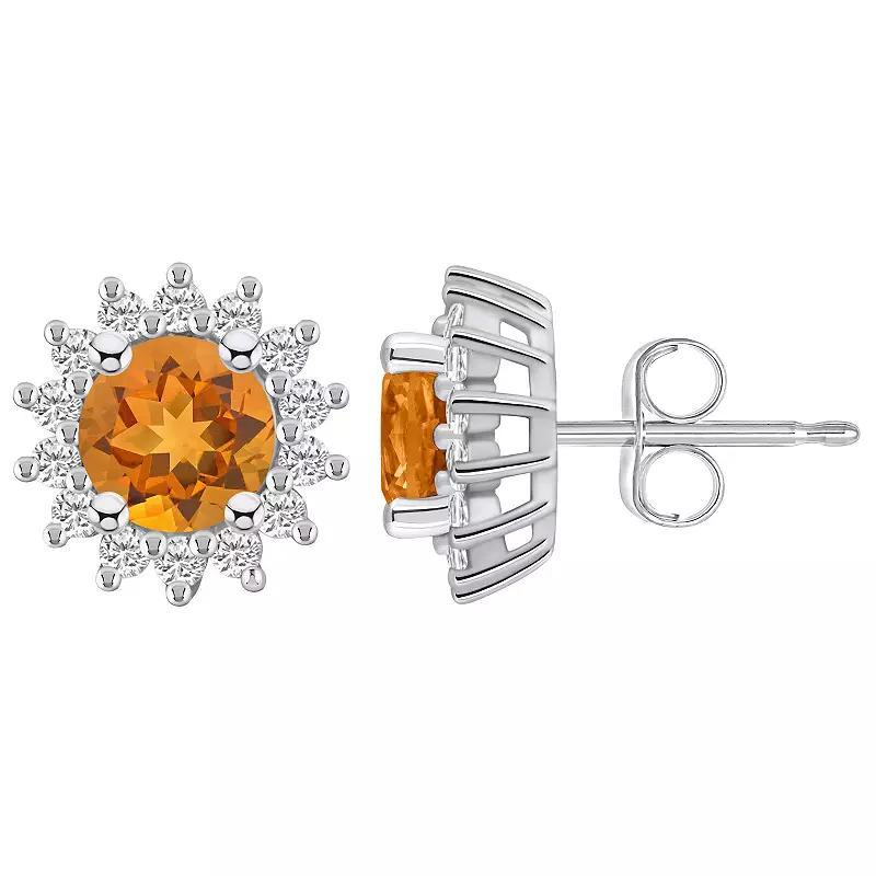 Alyson Layne 14k White Gold Round Citrine 1/2 Carat T.W. Diamond Halo Stud Earrings, Womens Product Image