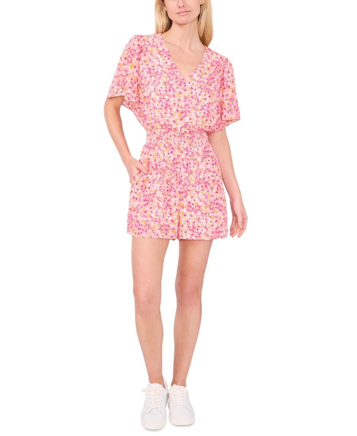 CeCe Womens Flutter-Sleeve V-Neck Romper Product Image