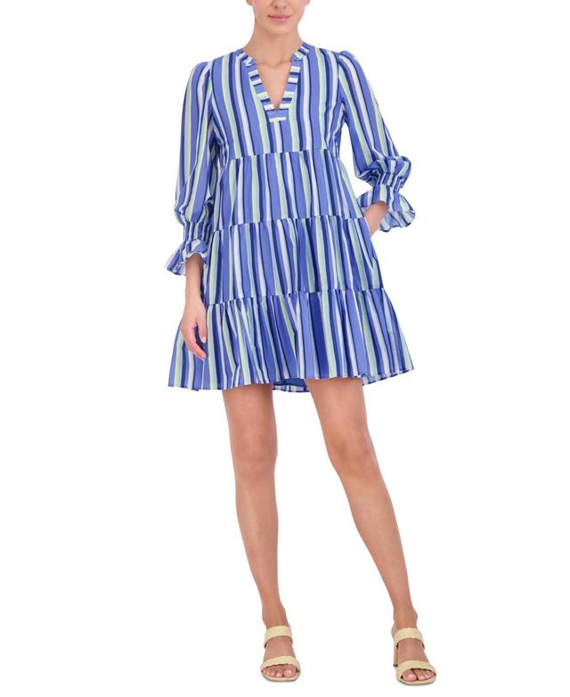 Eliza J Womens Striped Smocked-Sleeve Tiered Dress Product Image