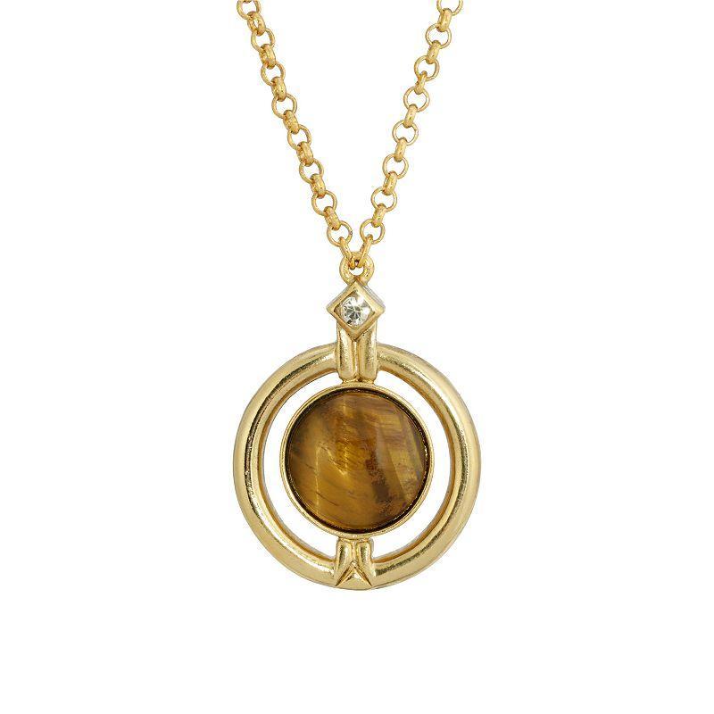 1928 Gold Tone Round Stone Pendant Necklace, Womens Brown Product Image