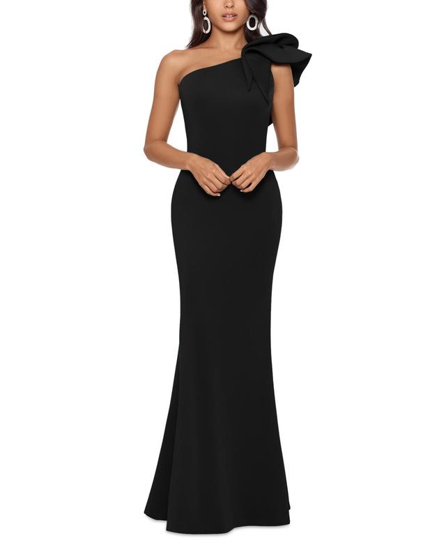 Betsy  Adam Stretch One Flutter Shoulder Mermaid Gown Product Image