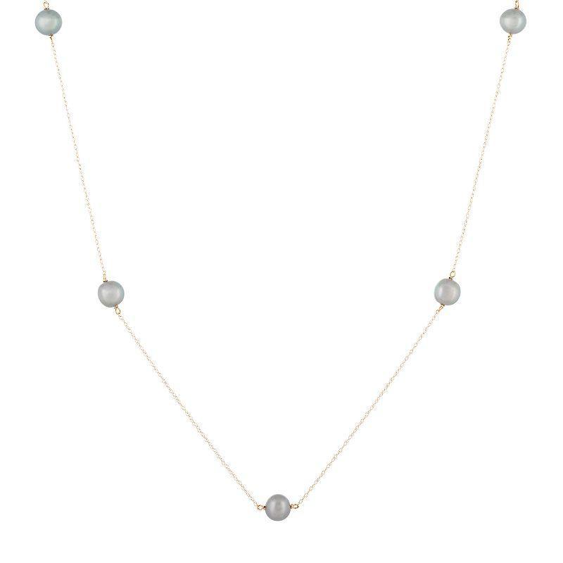 14k Gold Freshwater Cultured Pearl Station Necklace, Womens Grey Product Image