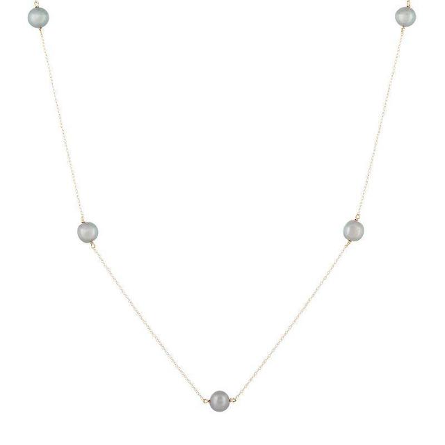 14k Gold Freshwater Cultured Pearl Station Necklace, Womens Grey Product Image