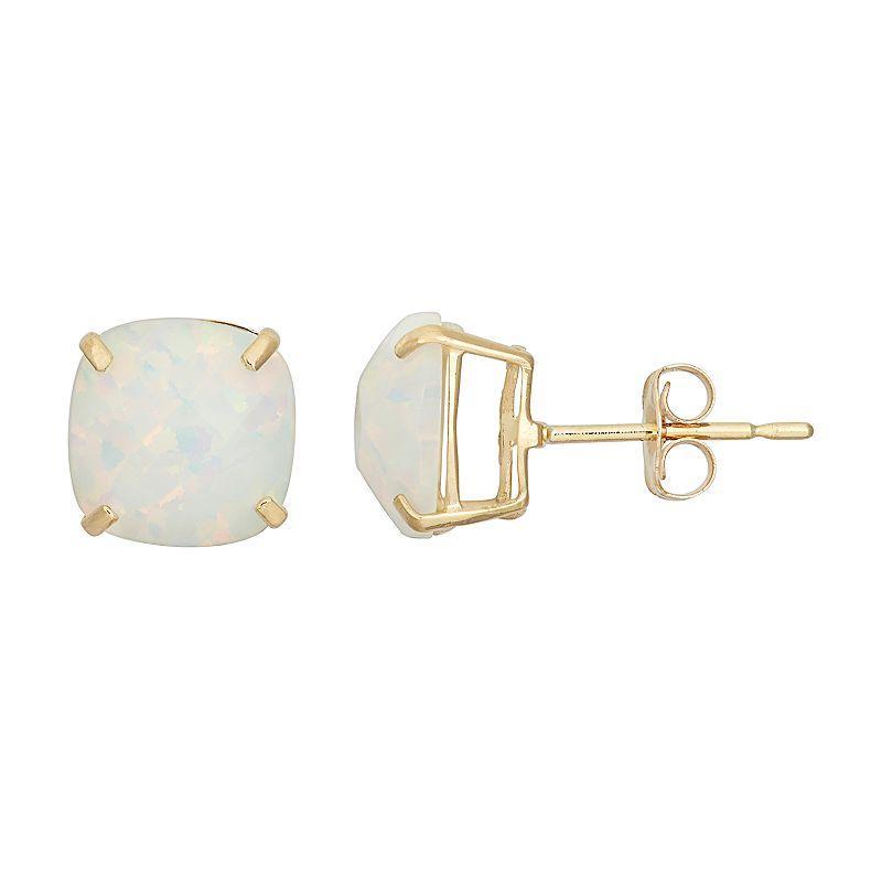 14k Gold Simulated White Opal Stud Earrings, Womens Product Image