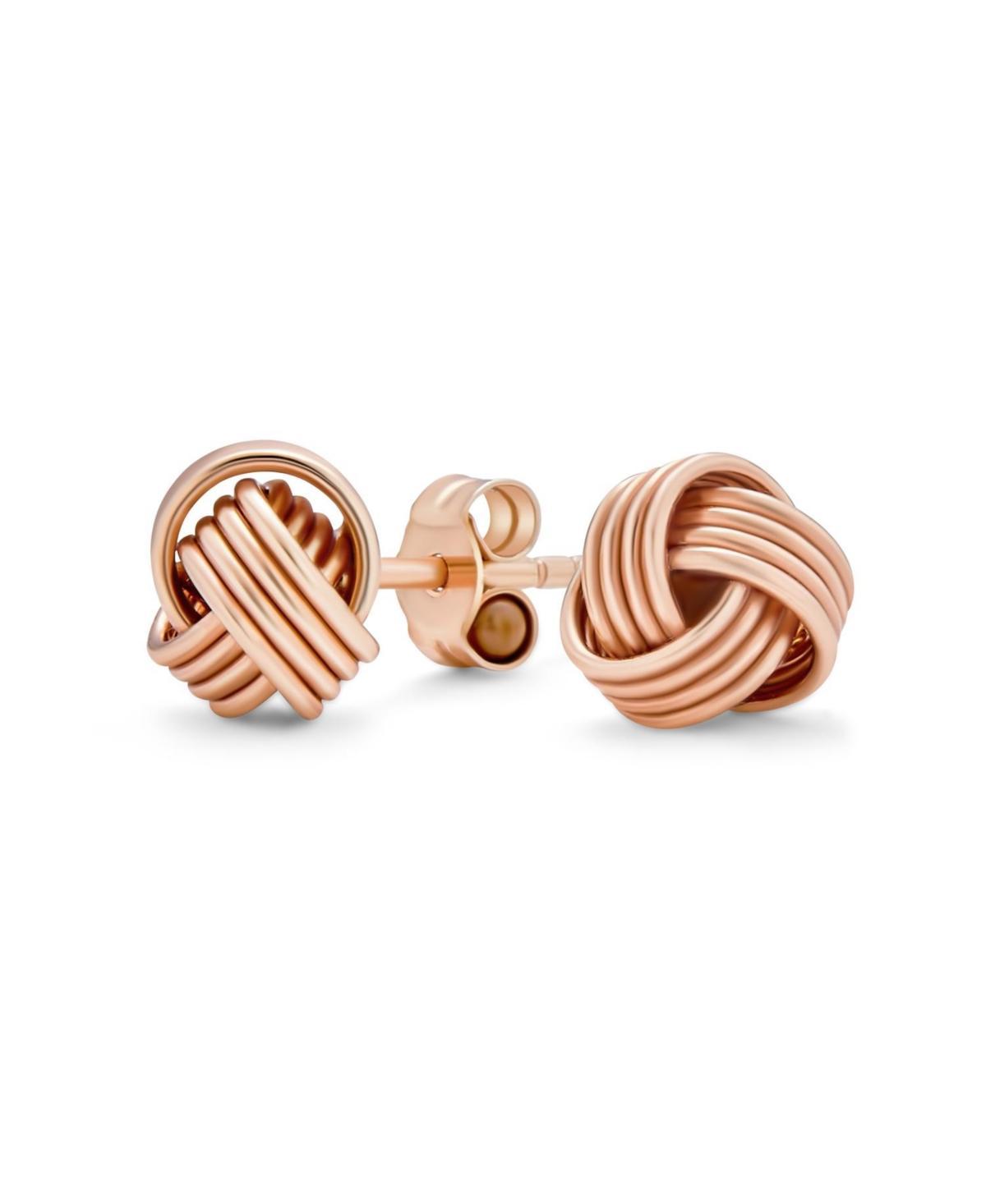 Bling Jewelry Classic Round Ball Woven Twisted Rope Cable Love Knot Ball Stud Earrings For Women Rose Gold Plated Sterling Silver Product Image