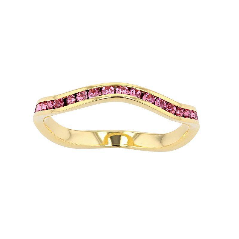 Traditions 18k Gold Over Silver Birthstone Crystal Wave Ring, Womens Pink Product Image