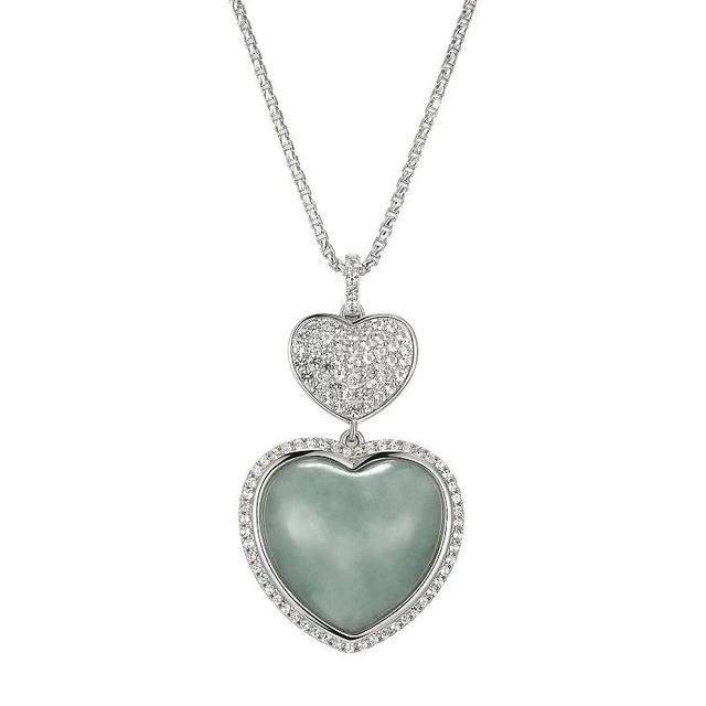 Sterling Silver Jade & White Topaz Double Heart Necklace, Womens Green Product Image