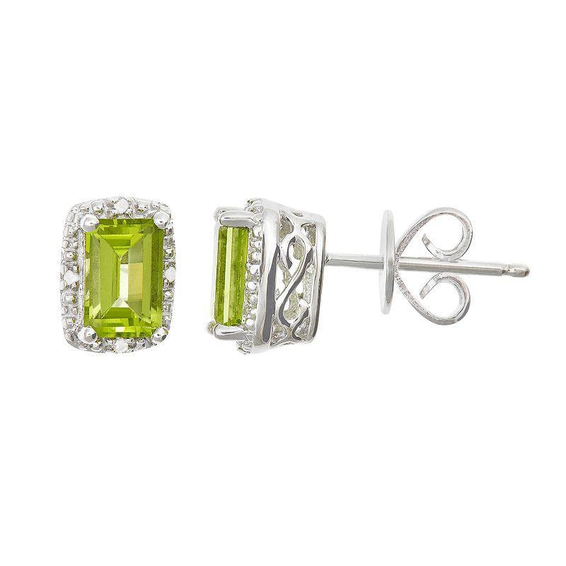 Gemstone and Diamond Accent Stud Earrings in Sterling Silver Product Image