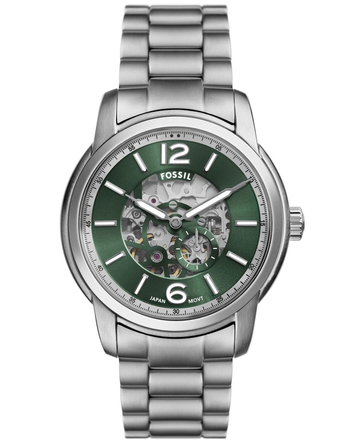 Fossil Mens Heritage Automatic Green Dial Silver Stainless Steel Bracelet Watch Product Image