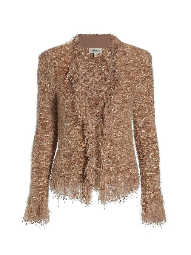 Womens Knit Fringe-Trim Cardigan Product Image