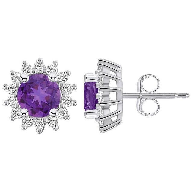 Alyson Layne 14k White Gold Round Amethyst 1/2 Carat T.W. Diamond Halo Stud Earrings, Womens Product Image