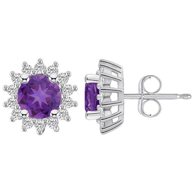 Alyson Layne 14k Gold Round Amethyst 1/2 Carat T.W. Diamond Halo Stud Earrings, Womens, Purple Product Image