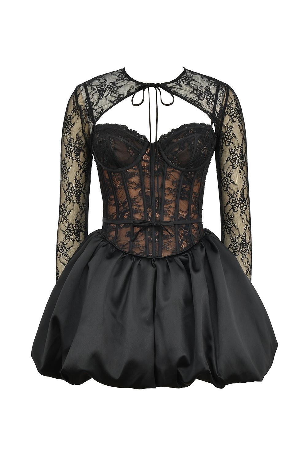 Beauty Black Lace Puffball Mini Dress Product Image