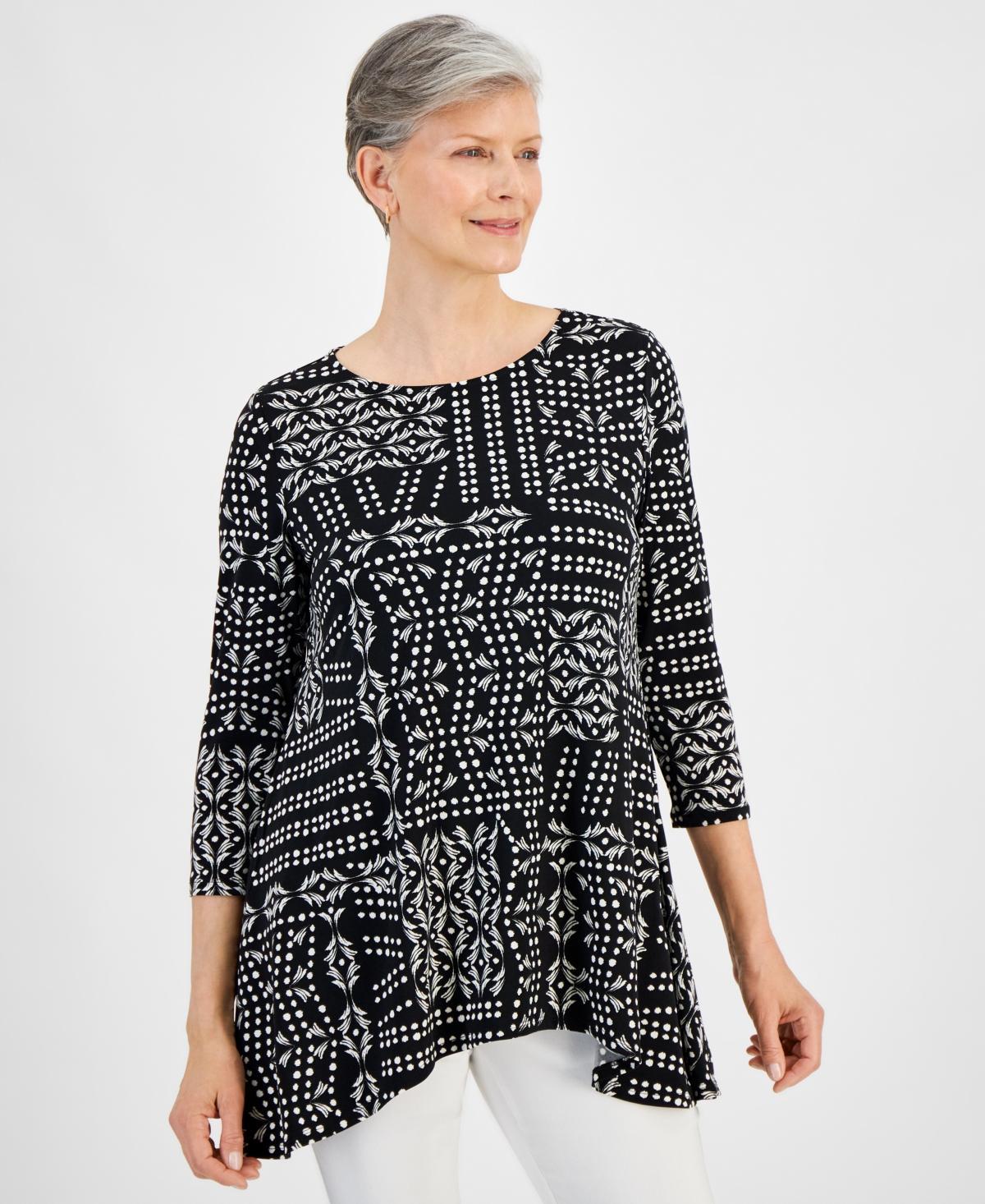 Women's 3/4 Sleeve Printed Jacquard Top, Created for Macy's Product Image