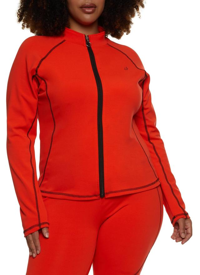 Womens Plus Size Zip Front Contrast Stitch Track Jacket Product Image