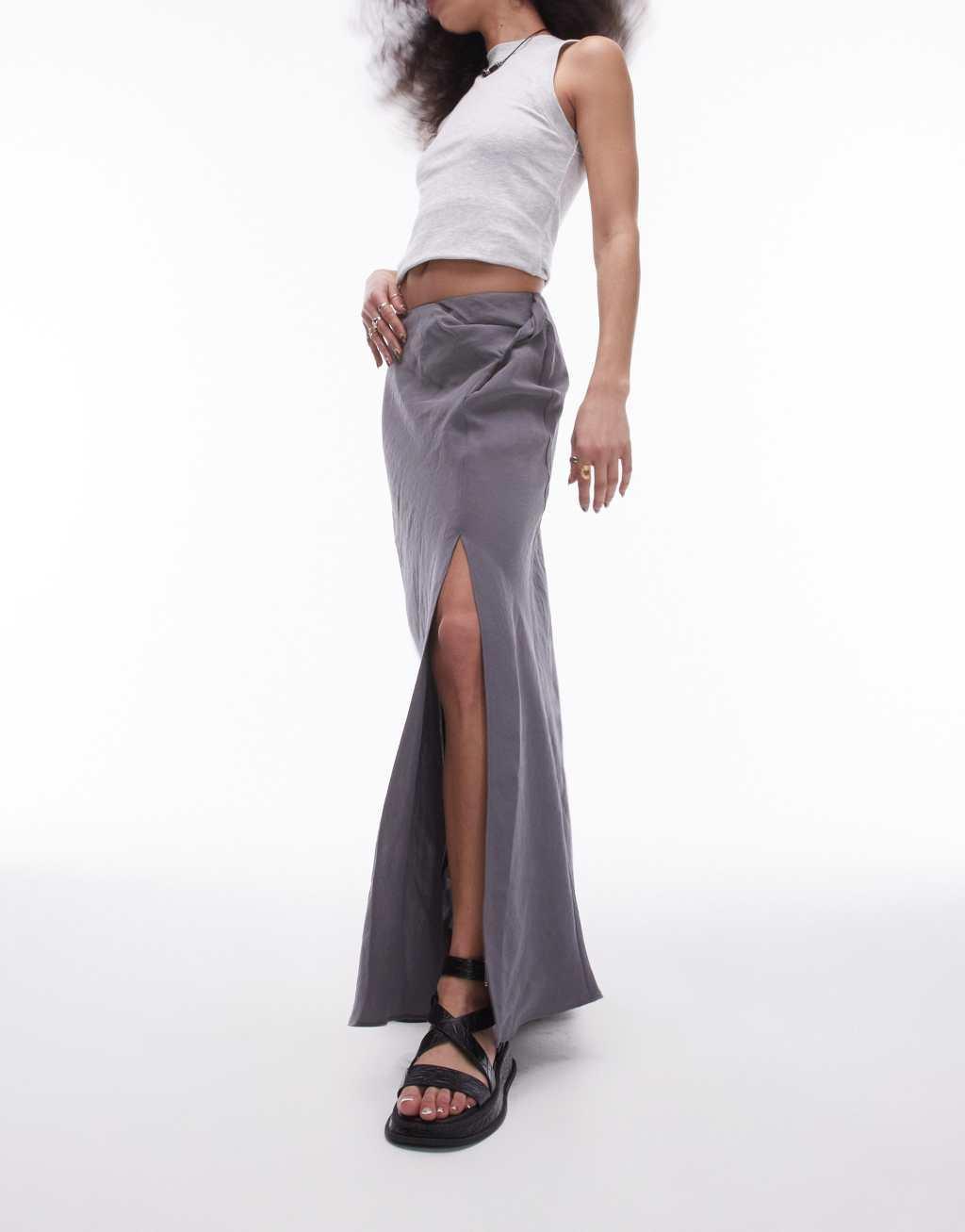 Topshop soft touch twist low rise maxi skirt in charcoal product image