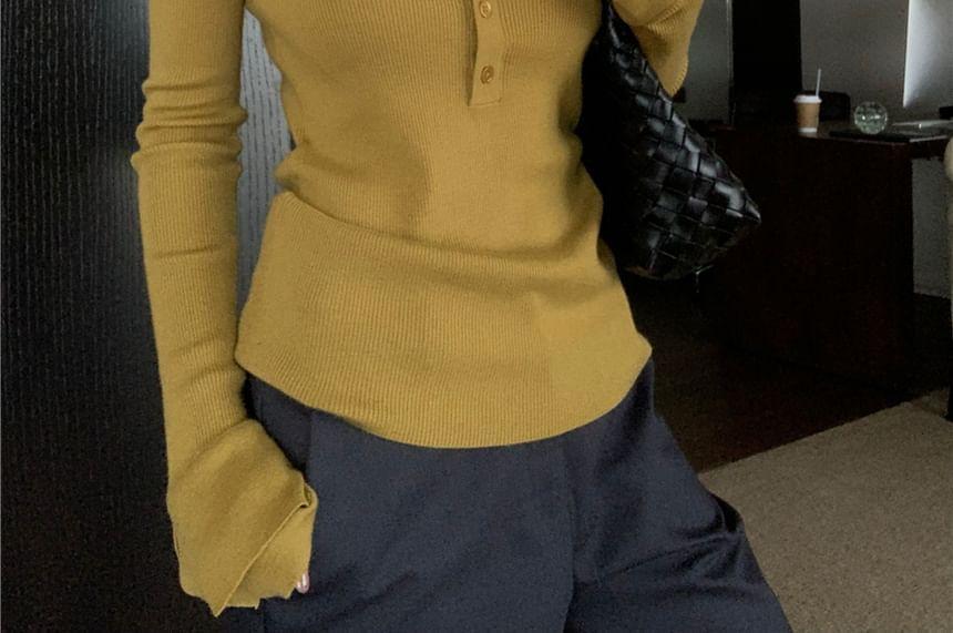 Long-Sleeve V-Neck Plain Slim Fit Knit Top Product Image