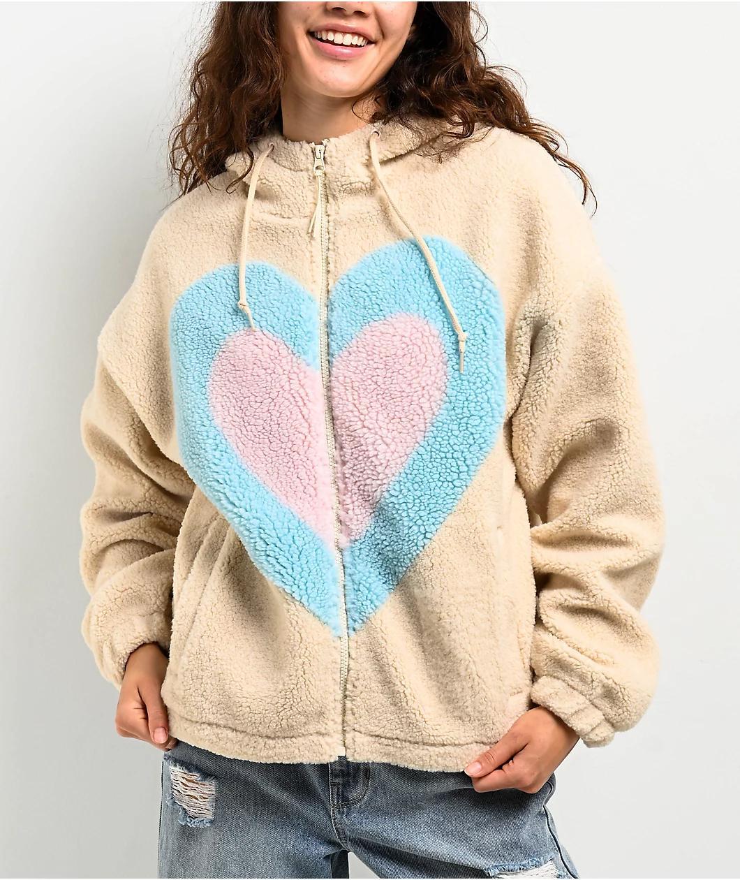 A.LAB Lydia Teddy Heart White & Blurple Sherpa Zip Hoodie Product Image