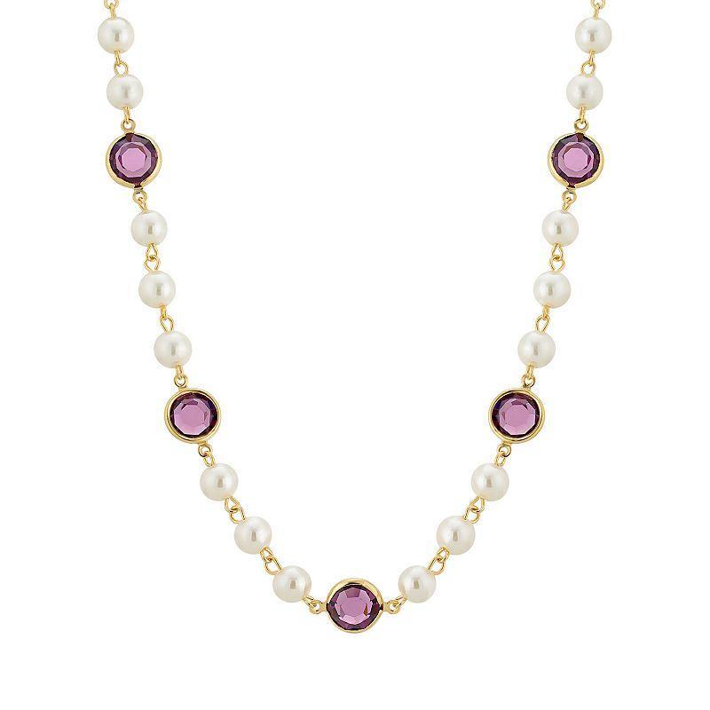 1928 Gold Tone Simulated Pearl & Crystal Strandage Necklace, Womens, Purple Product Image