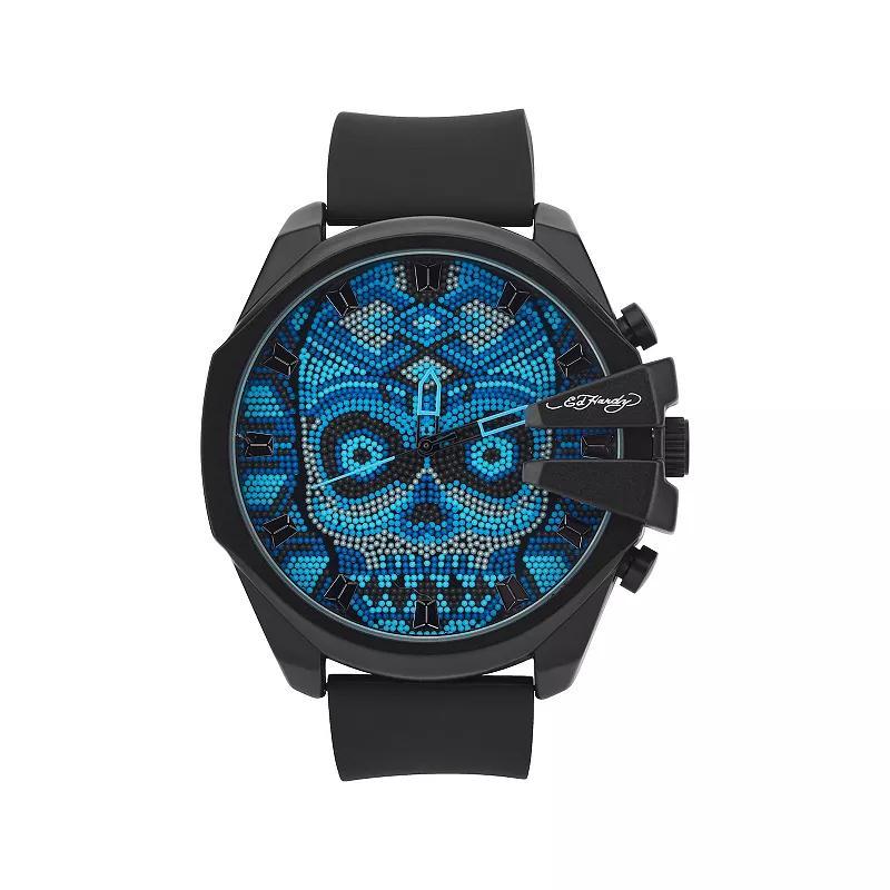 Ed Hardy Singles Mens Beaded Skull Dial/Matte Black Silicone Strap Analog Watch Product Image