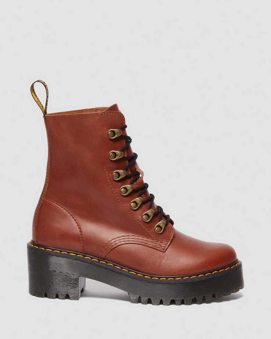 Dr. Martens Womens Leona Farrier Leather Platform Heel Combat Boots Product Image