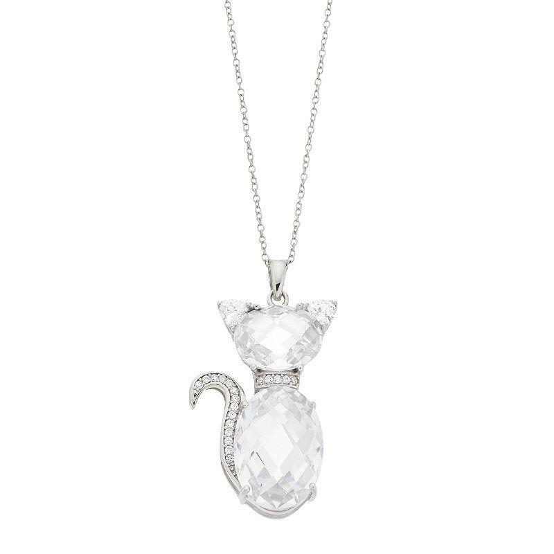 Rosabella Sterling Silver Cubic Zirconia Cat Pendant Necklace, Womens Product Image