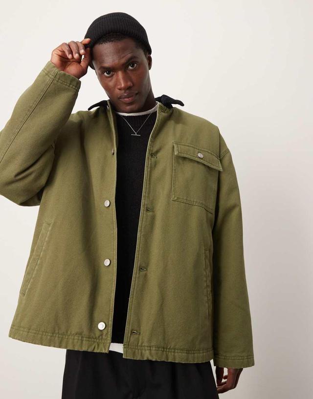 ASOS DESIGN oversized harrington jacket in khaki Product Image