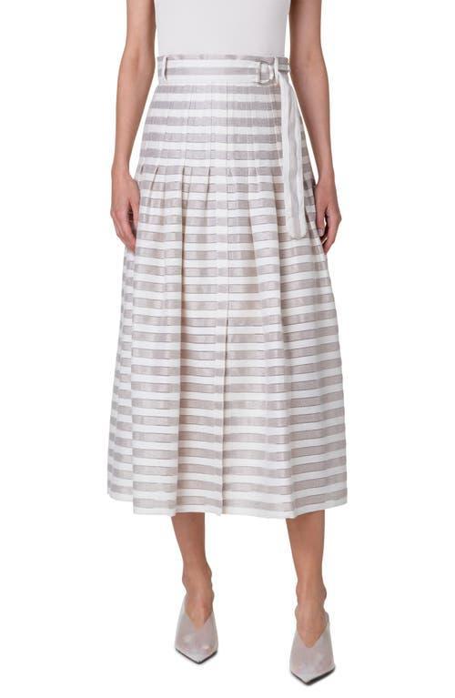 Womens Striped Linen-Blend Midi-Skirt Product Image