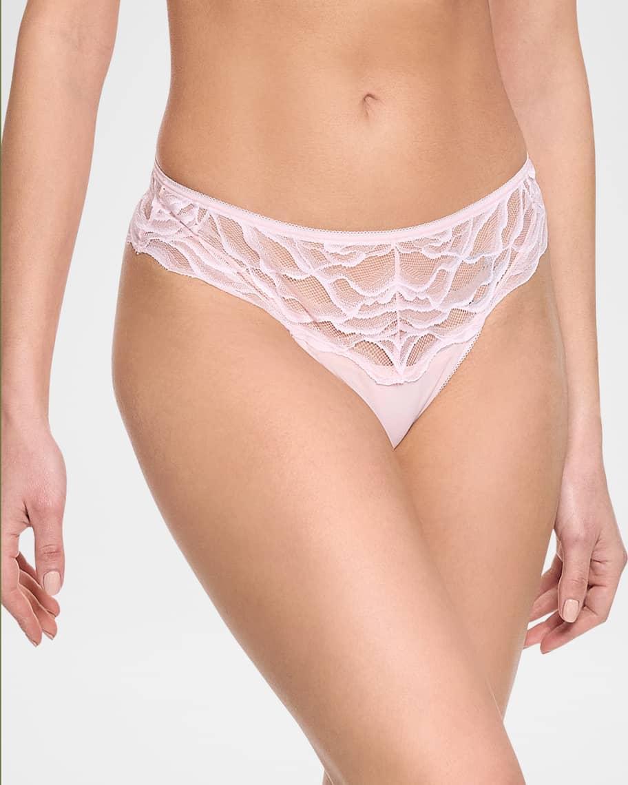 Silhouette Floral Lace & Stretch Mesh Thong Product Image