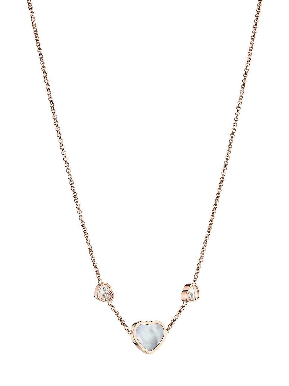 Womens Happy Hearts 18K Rose Gold, Mother-Of-Pearl & Diamond Necklace Product Image