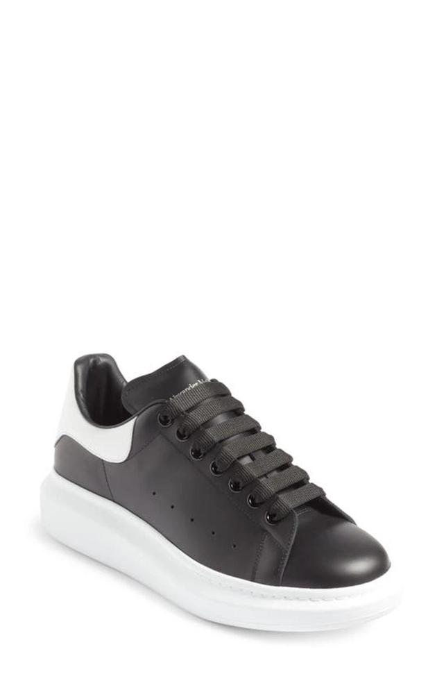 Exaggerated-sole Leather Sneakers In Black Bone Product Image