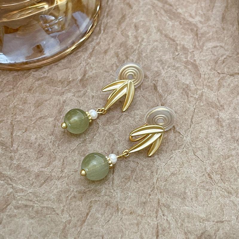 Leaf Faux Gemstone Faux Pearl Alloy Dangle Earring Product Image