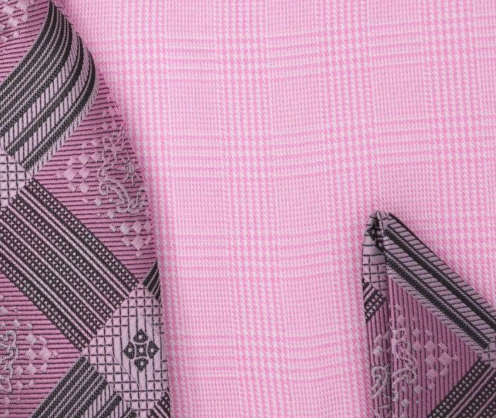 Pink Windowpane Dress Shirt Set with Tie and Handkerchief Product Image