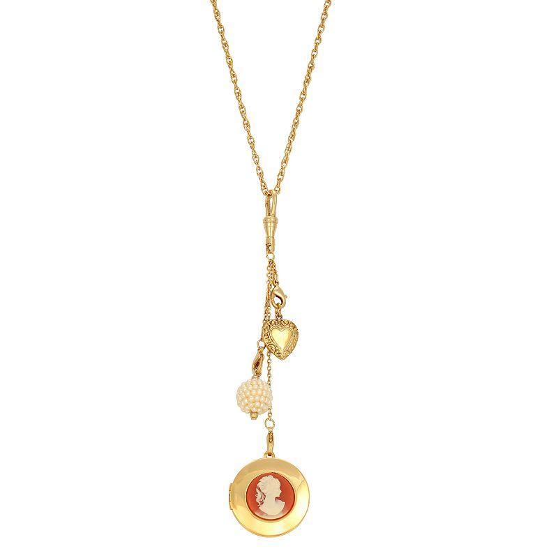 1928 Gold Tone Carnelian Cameo Locket & Charm Necklace, Womens, Orange Product Image