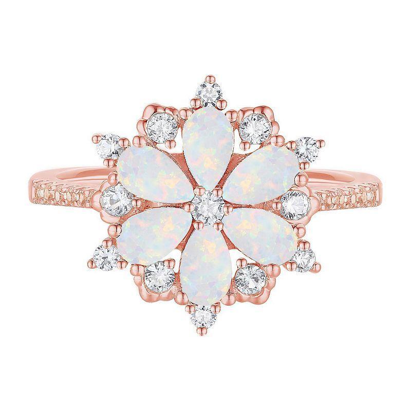 14k Rose Gold Over Silver Lab-Created Opal & White Sapphire Ring, Womens Product Image