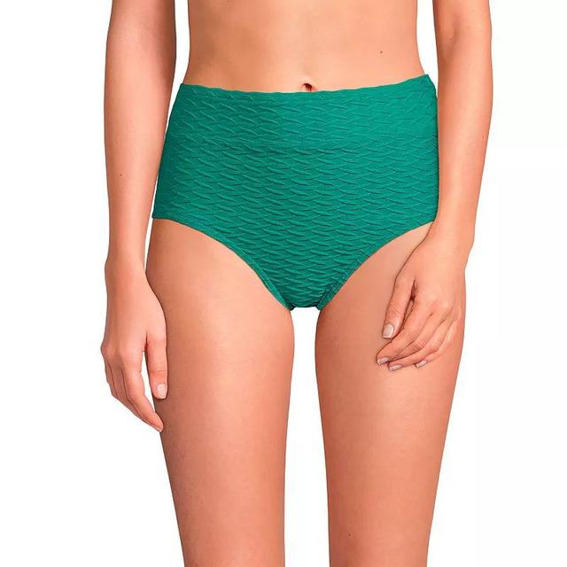 Womens Lands End Textured High Waisted Bikini Swim Bottoms Island Green Product Image