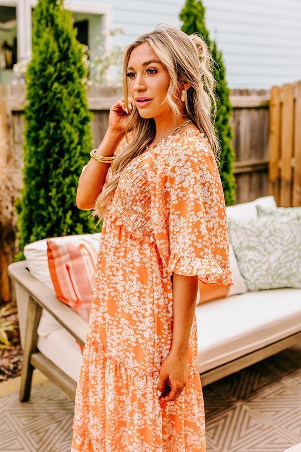 Affectionate Feeling Floral Smocked Maxi Dress in Orange Product Image