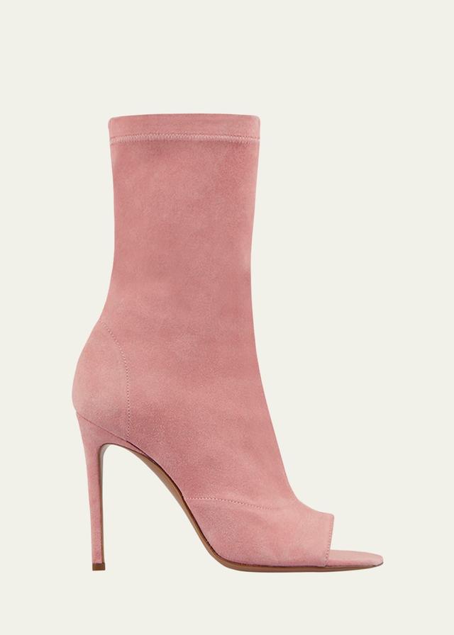 Amanda Stretch Suede Open-Toe Booties Product Image