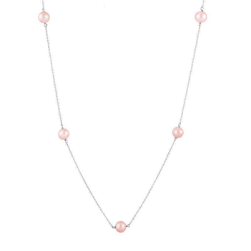 Sterling Silver Freshwater Cultured Pearl Station Necklace, Womens Pink Product Image