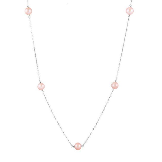 Sterling Silver Freshwater Cultured Pearl Station Necklace, Womens Pink Product Image