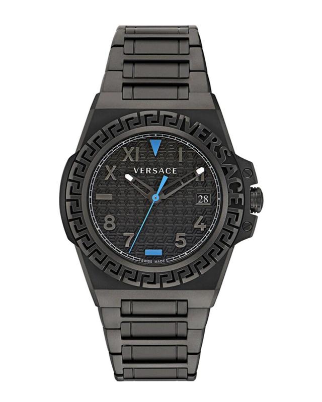 VERSACE Men's Swiss Greca Reaction Black-tone Stainless Steel Bracelet Watch 44mm Product Image