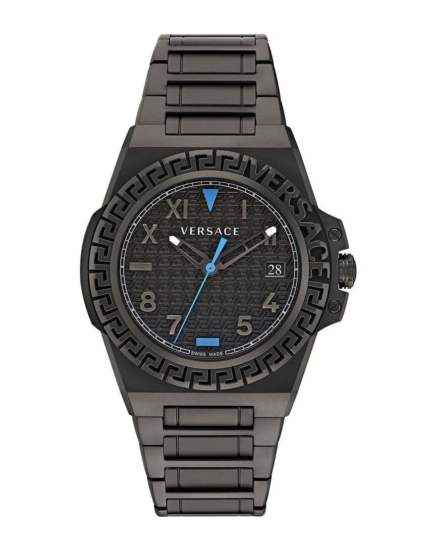 VERSACE Men's Swiss Greca Reaction Black-tone Stainless Steel Bracelet Watch 44mm Product Image