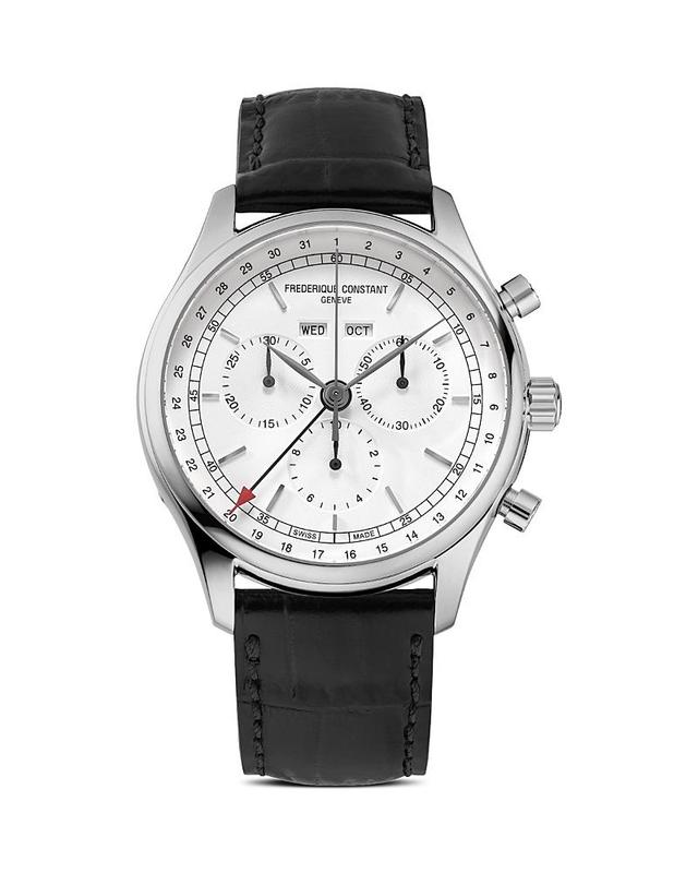 Frederique Constant Mens Swiss Chronograph Black Leather Strap Watch 40mm - Black Product Image