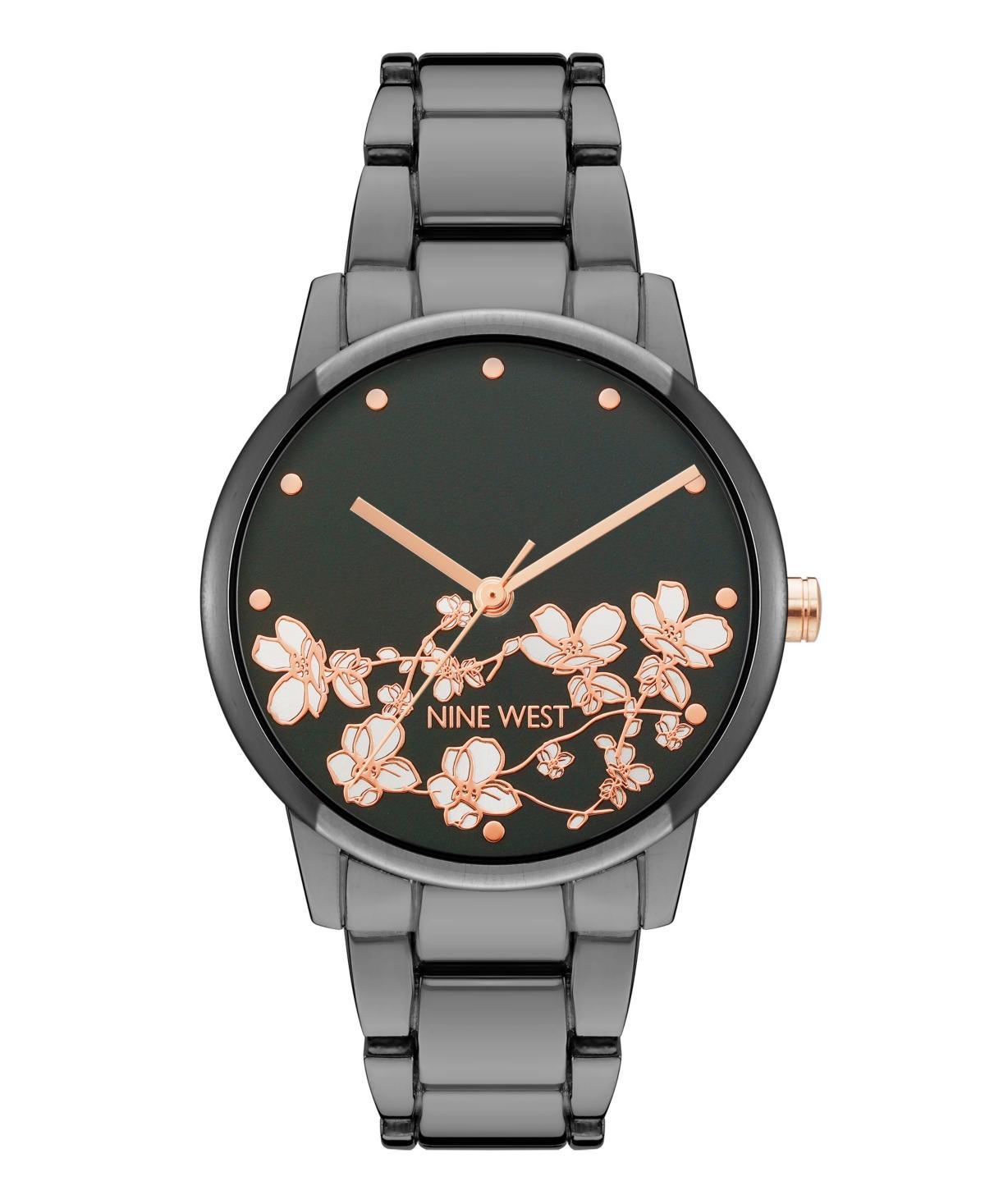 Nine West Womens Flower Dial Two Tone Watch Grey Product Image