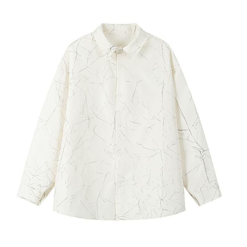 Long-Sleeve Patterned Oversized Shirt Product Image