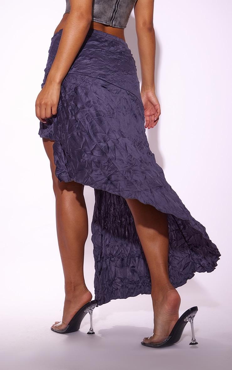 Charcoal Crinkle Jersey Asymmetric Maxi Skirt Product Image