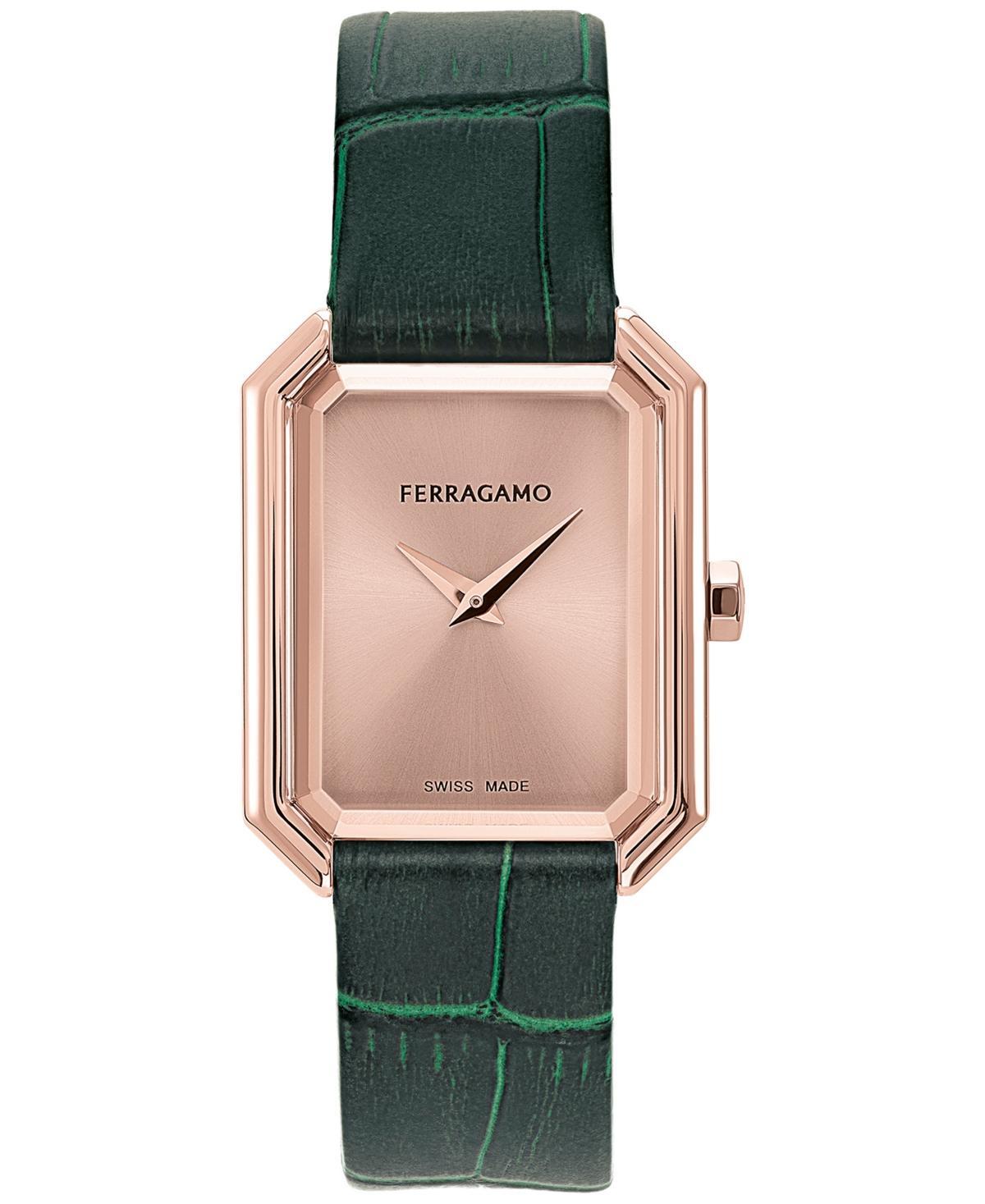 Salvatore Ferragamo Womens Swiss Green Leather Strap Watch 27x34mm Product Image