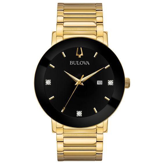 Men's Bulova Modern Diamond Accent Gold-Tone Watch with Black Dial (Model: 97D116) Product Image