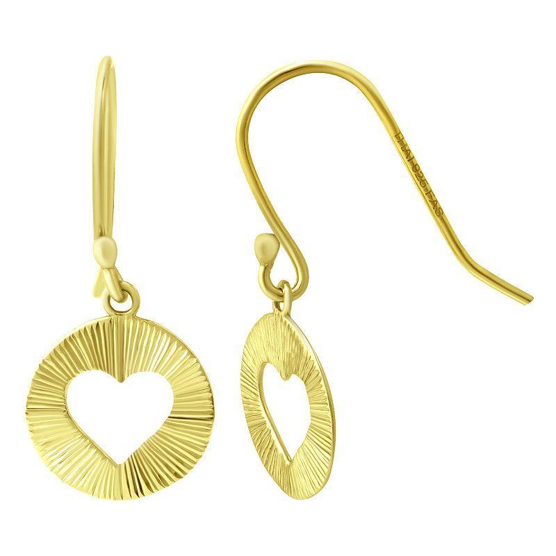 Aleure Precioso Textured Circle with Heart Cutout Center Fishhook Drop Earrings, Womens, Gold Product Image